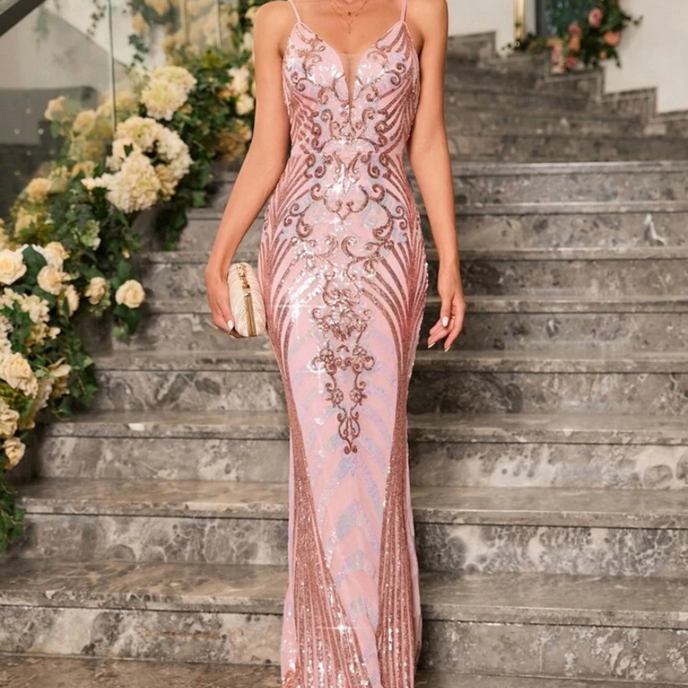Contrast Sequin Mermaid Hem Formal Dress SHEIN